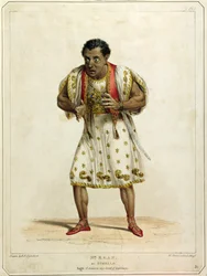Portrait de M. Edmund Kean (1787-1833) en Othello, gravé par W. Sheldricks (lithographie en couleur)